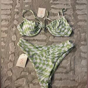 Aurelle Green Checkered Bikini - New with Tags